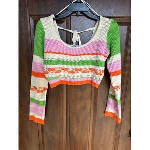 Grey Bandit Teenage Dream Retro Boho Knit Crochet Long Sleeve Crop Top‎ SZ S